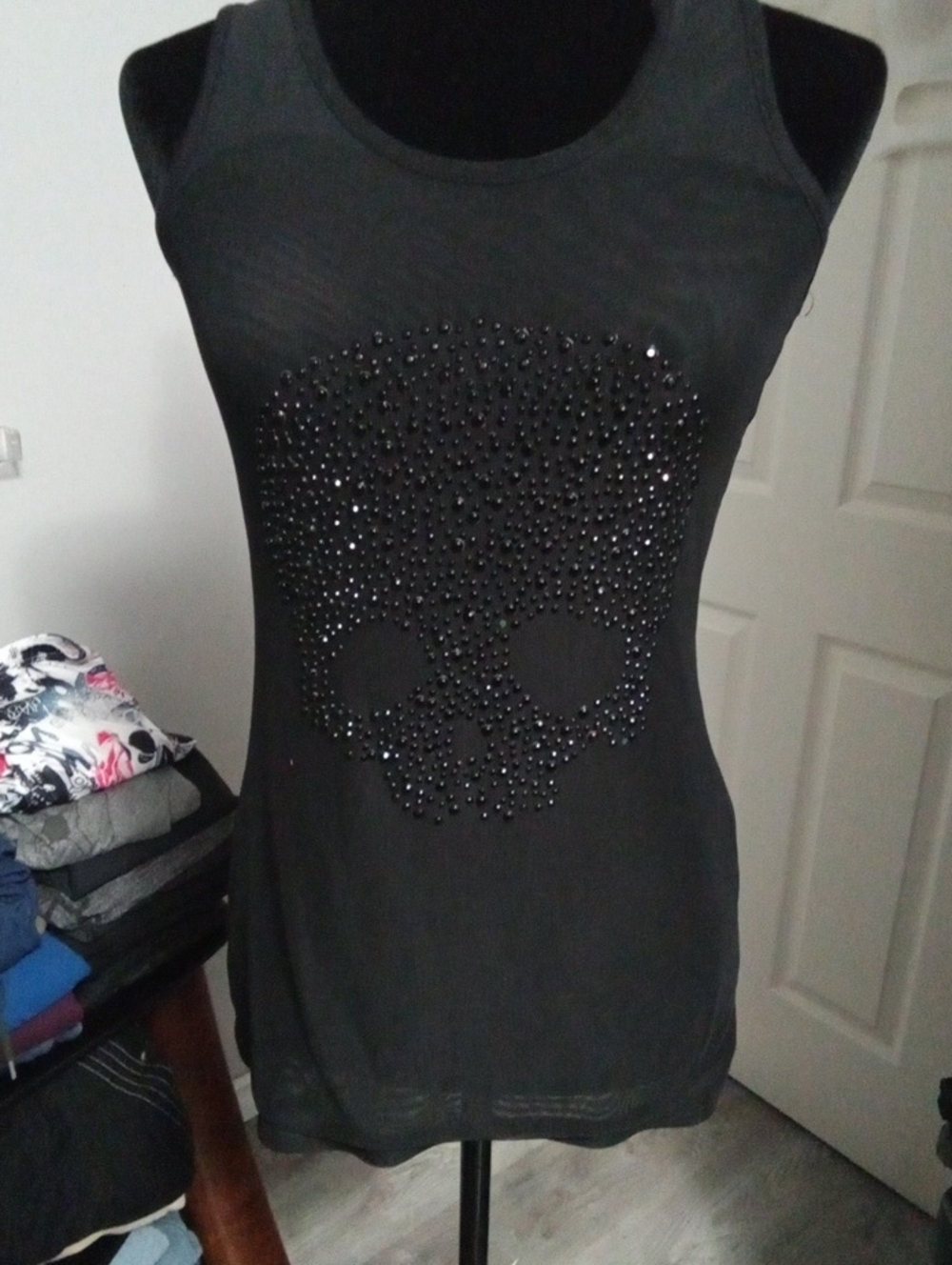 MVVZ Sheer Black Racerback With A Skull Design On Front
